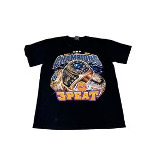 Vtg NBA‎ Lakers 2000 2001 2002 Champions 3 Peat Black Graphic Tee Mens Large